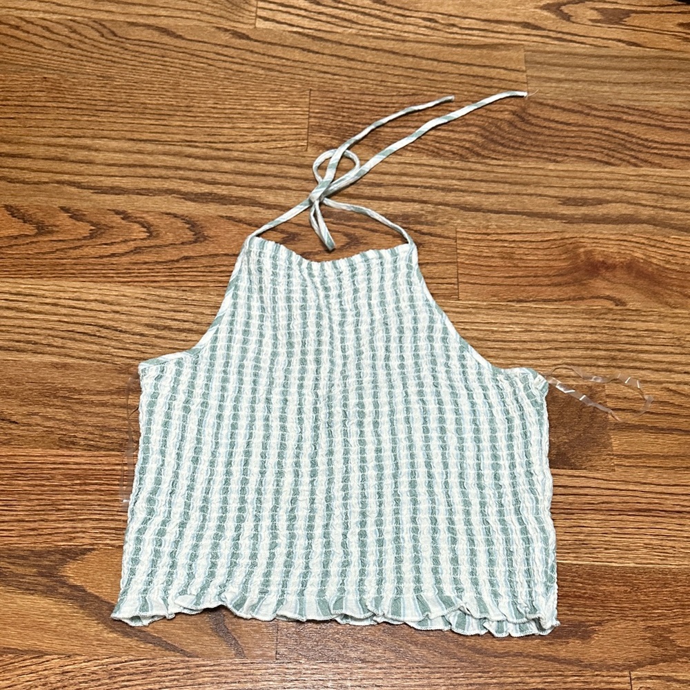 American Eagle Outfitters Green and White Halter Crop Top